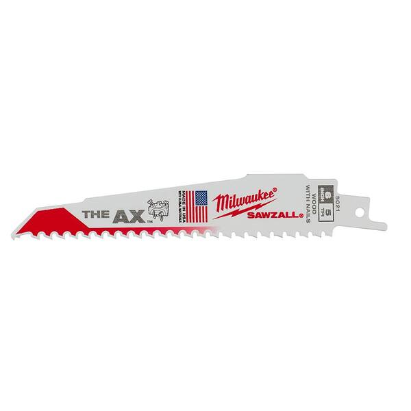 Milwaukee 9 in. 5 TPI AX Nail-Embedded Wood Cutting SAWZALL Reciprocating  Saw Blades (5-Pack) 48-00-5026S - The Home Depot