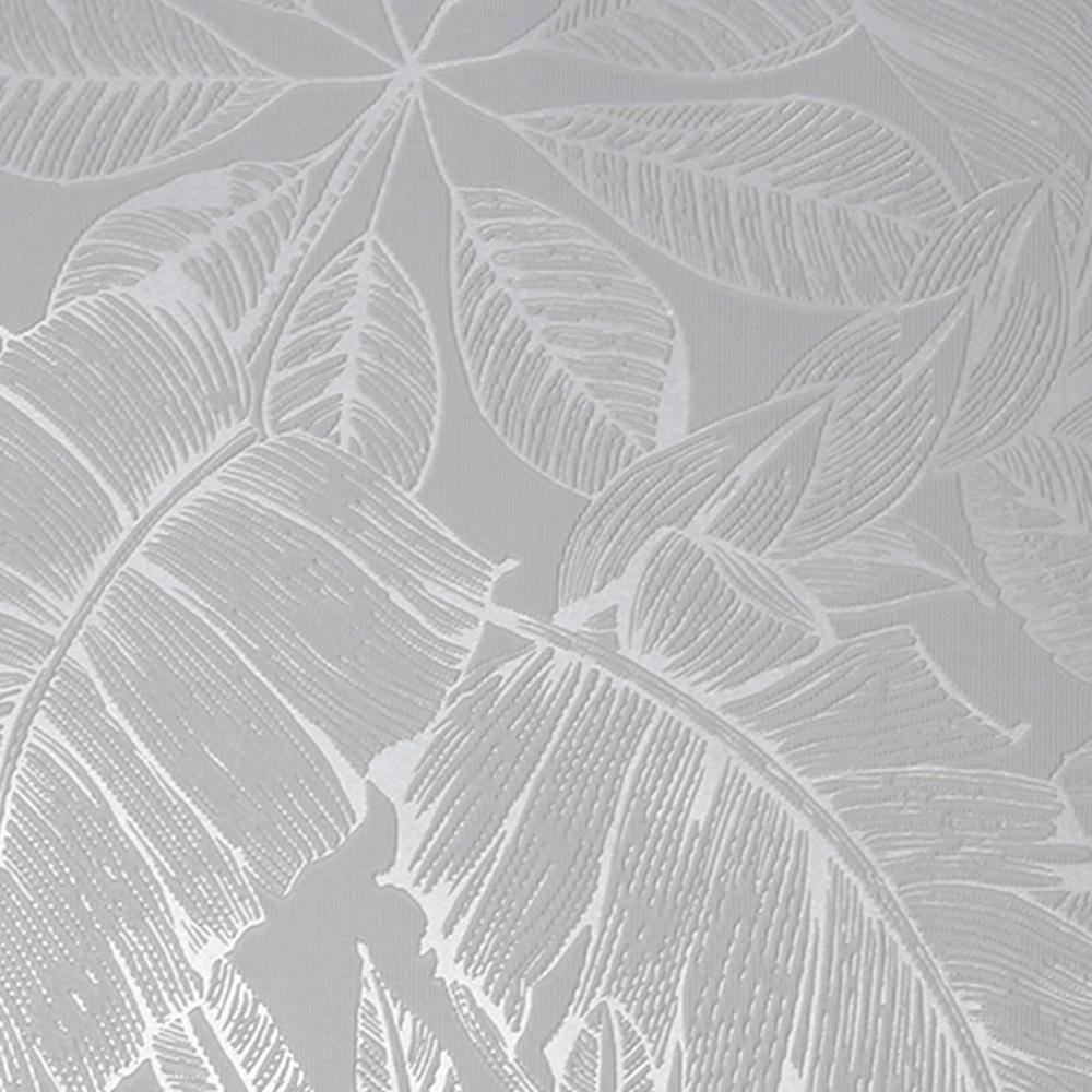 Ginkgo Metallic Silver and Grey Botanical Wallpaper Sample