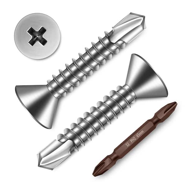 #10 x 1 in. Silver 410 Stainless Steel Phillips Flat Head Self Drilling Sheet Metal Screws (250-Pack)