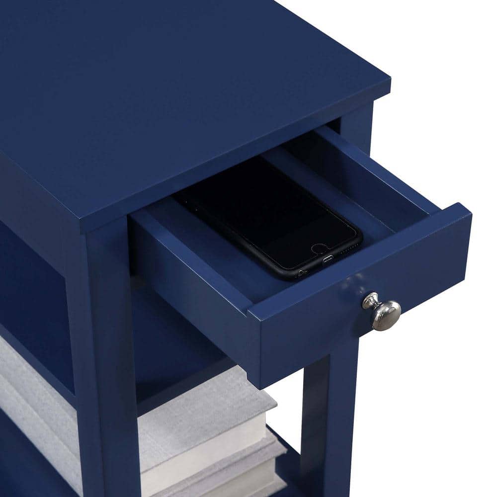 Cobalt Blue Square Wood End Table with Storage Shelves