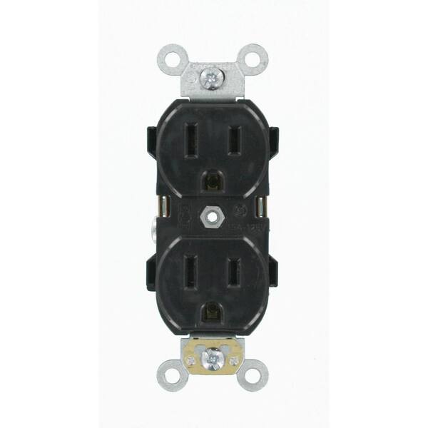 Leviton 15 Amp Industrial Grade Heavy Duty Self Grounding Duplex Outlet, Black 5252E The Home