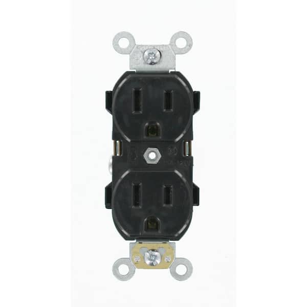 Leviton 15 Amp 125 V Industrial Grade Duplex Outlet/Receptacle, Black (1-Pack) 5252-E