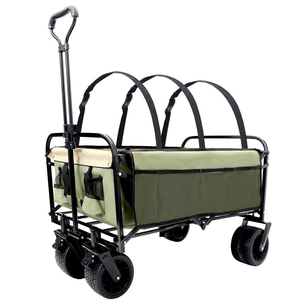 10 cu. ft. Strap Collapsible Foldable Wagon Cart Steel Garden Cart with 3-P