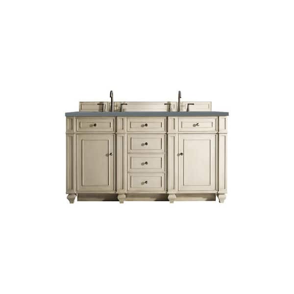 James Martin Vanities Bristol 60 in. W x 23.5 in. D x 34 in. H Double Bathroom Vanity in Vintage Vanilla with Cala Blue Quartz Top
