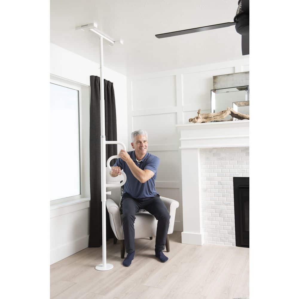Black Tension-Mounted Safety Pole with Rotating Grab Bar