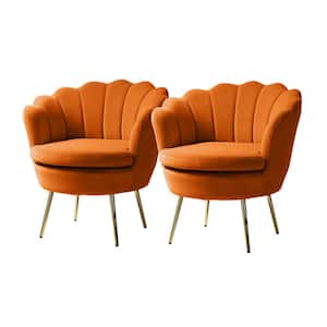 Fidelia Orange Tufted Barrel Chair with Scalloped Seashell Edges (Set of 2)