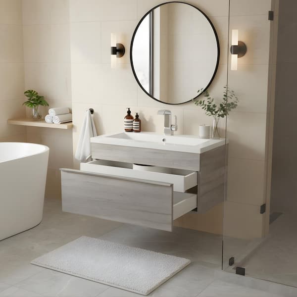 Trough 30 in. W x 16 in. D x 15 in. H Single Sink Wall Bathroom Vanity in Soho with Cultured Marble Top in White