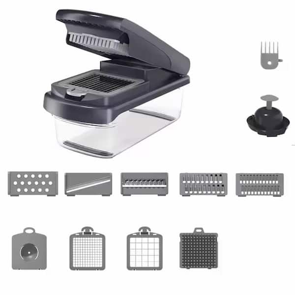 Stainless Steel 12-in-1 Vegetable Chopper with 7-Blades, Egg Separator, Finger Guard, Non-Slip Base, Gray