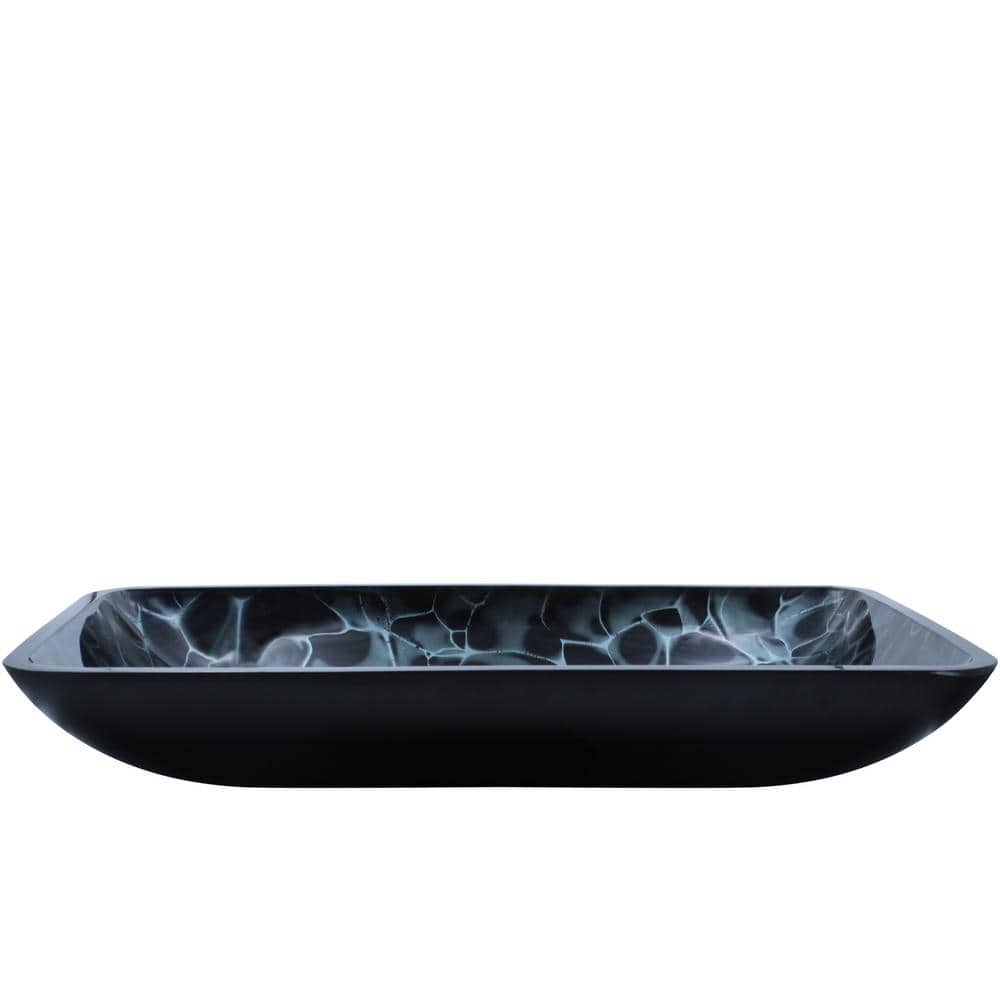 Novatto 14'' Black and Silver Hand-Painted Glass Rectangular Vessel Sink