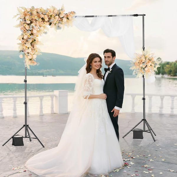 Backdrop Stand, 8.5 ft. x 10 ft. Adjustable Photo Backdrop Stand Portable Background Backdrop with 2-Tripods Black Steel