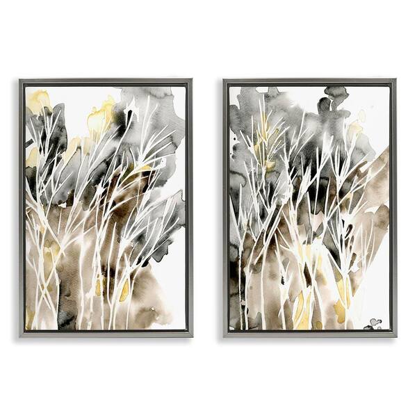 Watercolor Splash with Tendrils by Regina Moore 2 Pieces Gray Floater Frame Abstract Graphic Art Print 31 in. x 21 in.