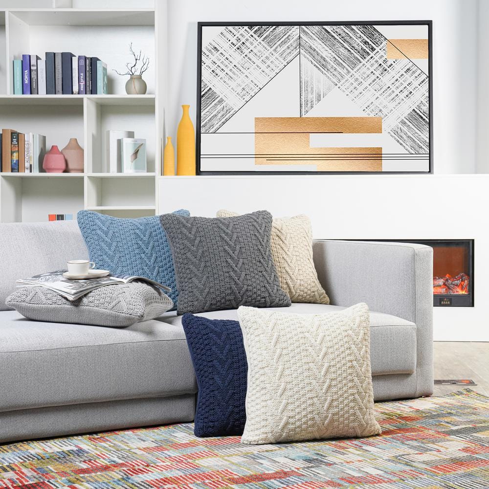 Charcoal Gray Chunky Knit Square Throw Pillow