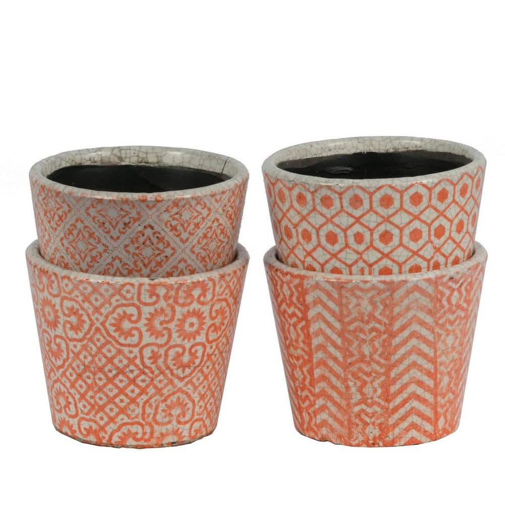 Small Orange and White Terracotta Indoor/Outdoor Planters Set of 4