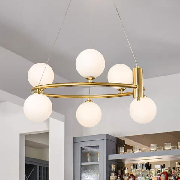 Lucie 23. 62in. 6-Light Modern Gold Round Chandelier with Globe Glass Shade