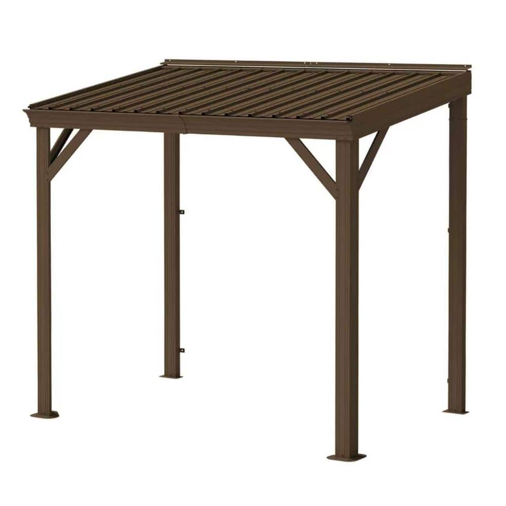 8 ft. x 5 ft. Brown Lean to Gazebo, Outdoor Metal Hardtop Wall Mounted Gazebo with Sloping Galvanized Steel Roof price history on PriceWatchPro