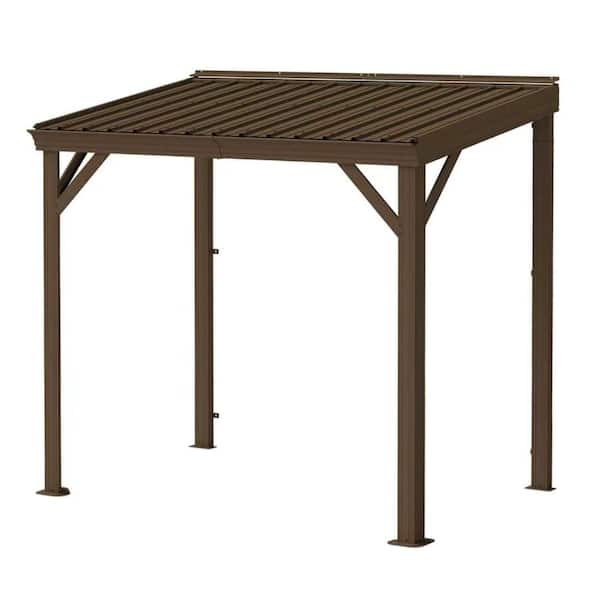 Brown 8x5FT Lean to Gazebo with Sloping Galvanized Steel Roof Drainage System for Outdoor