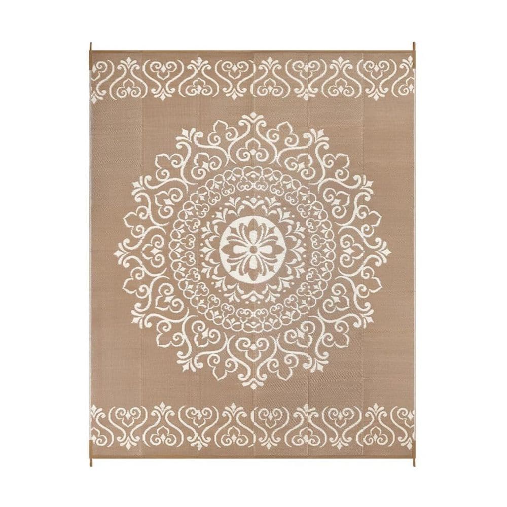 8 x 10, Reversible Plastic Straw Patio Camping Rug, Indoor Outdoor RV Mat Carpet Floral Brown price history on PriceWatchPro