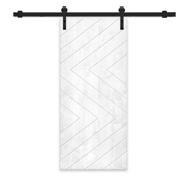 CALHOME 30 in. x 96 in. White Stained Pine Wood Modern Interior Sliding Barn Door with Hardware Kit