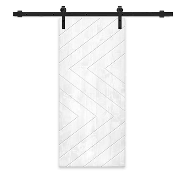 CALHOME 36 in. x 96 in. White Stained Pine Wood Modern Interior Sliding Barn Door with Hardware Kit
