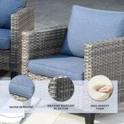 New Star Gray 8-Piece Wicker Patio Rectangle Fire Pit Conversation Seating Set with Blue Cushions