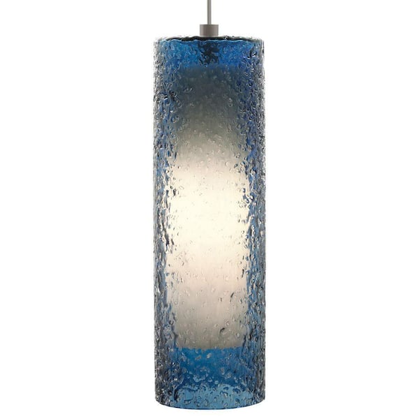 Generation Lighting Rock Candy 1-Light Bronze Steel Pendant with Blue Cylinder Shade