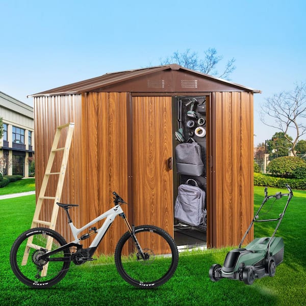 Daheat Durab, 6 ft. W x 6 ft. D, Metal Storage Shed Appealing Horizontal Siding in Woodgrain with Coffee Trim, 36 sq. ft.