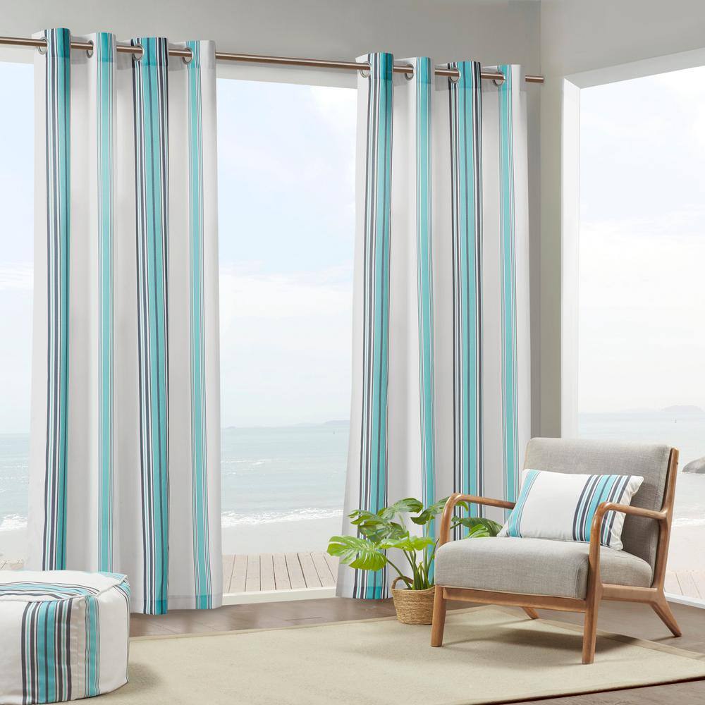 Madison Park Bolinas 54 in. W x 95 in. L Light Filtering Printed Stripe ...