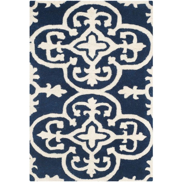 SAFAVIEH Chatham Dark Blue/Ivory 3 ft. x 5 ft. Geometric Floral Medallion Area Rug