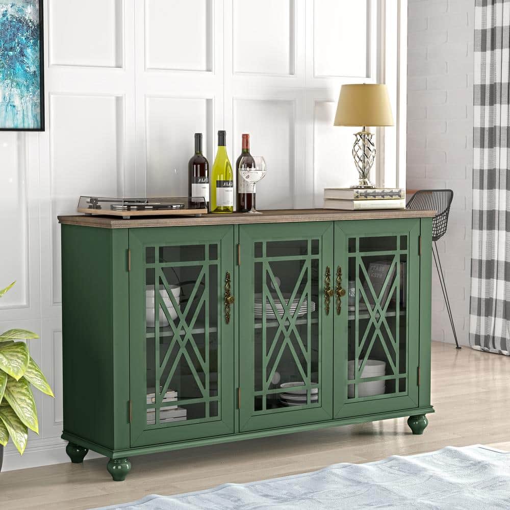 Festivo 55" Green Vintage Wood Sideboard Buffet Cabinet