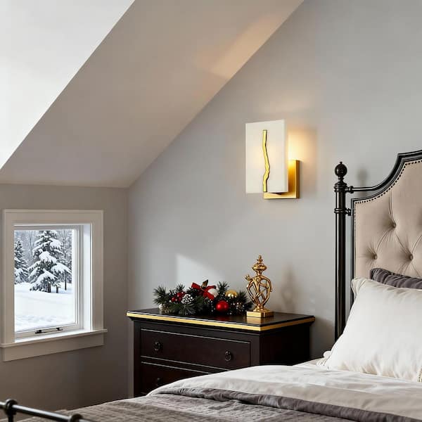 Gold Modern Wall Sconce 1-Light Alabaster Bathroom Fixture - Unique Bedroom & Living Room Lighting