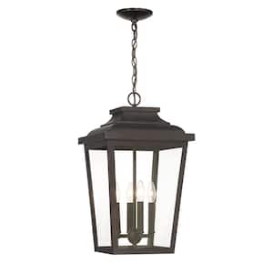 Irvington Manor 21.75 in. 4-Light Chelesa Bronze Dimmable Outdoor Pendant Light with Clear Glass and No Bulbs Included