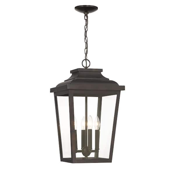 the great outdoors by Minka Lavery Irvington Manor 21.75 in. 4-Light Chelesa Bronze Dimmable Outdoor Pendant Light with Clear Glass and No Bulbs Included