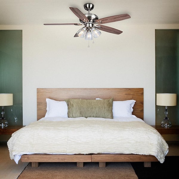 Rockport 52 in. Indoor LED Brushed Nickel Ceiling Fan with Light Kit, Downrod, and 5 Reversible Blades