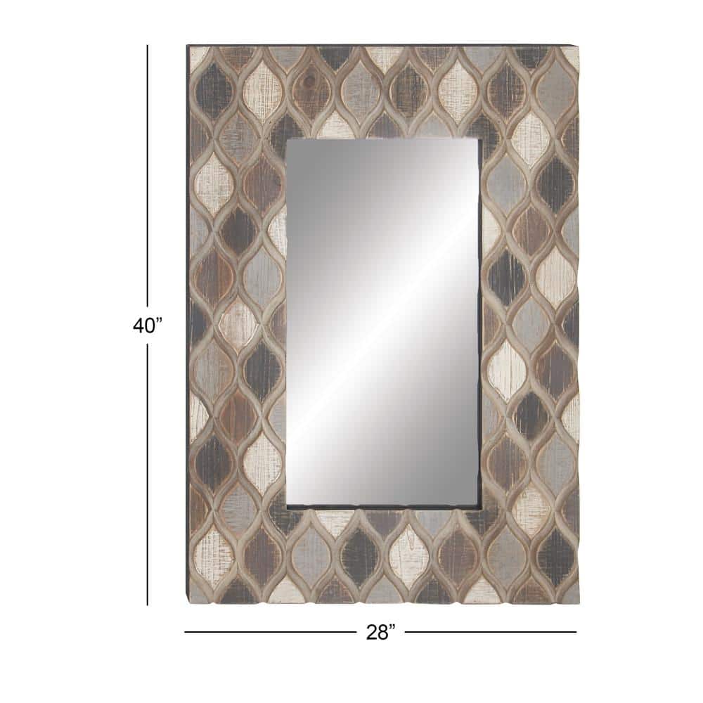 Beige Farmhouse Wood Wall Mirror with Diamond Pattern 28" x 40"