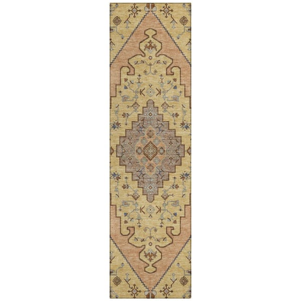 Chantille Machine Washable Indoor/Outdoor Abstract ACN2472 Gold 2 ft. x 7 ft. Runner Rug