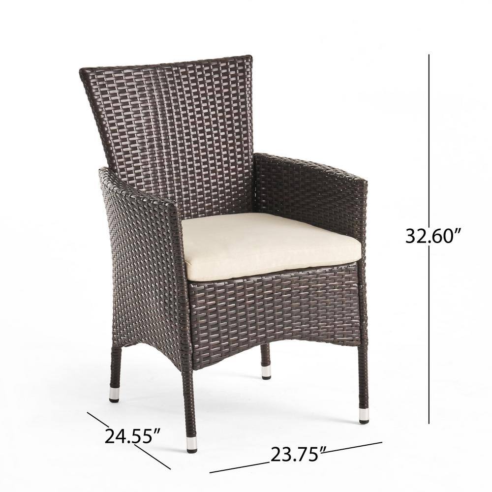 Multibrown Iron and Wicker 6-Person Patio Dining Set with Cushions