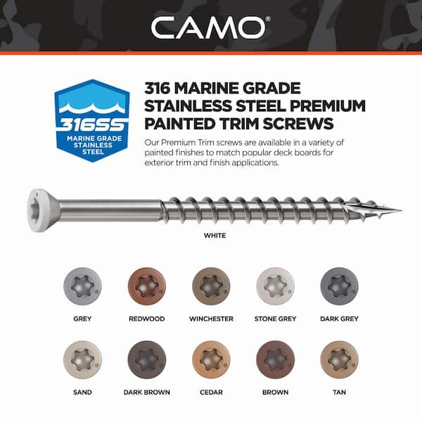 CAMO 2-1/2 in. #8 316 Stainless Cedar Premium Star Drive Trim Screws (1750-Count) 0353059CS - The Depot