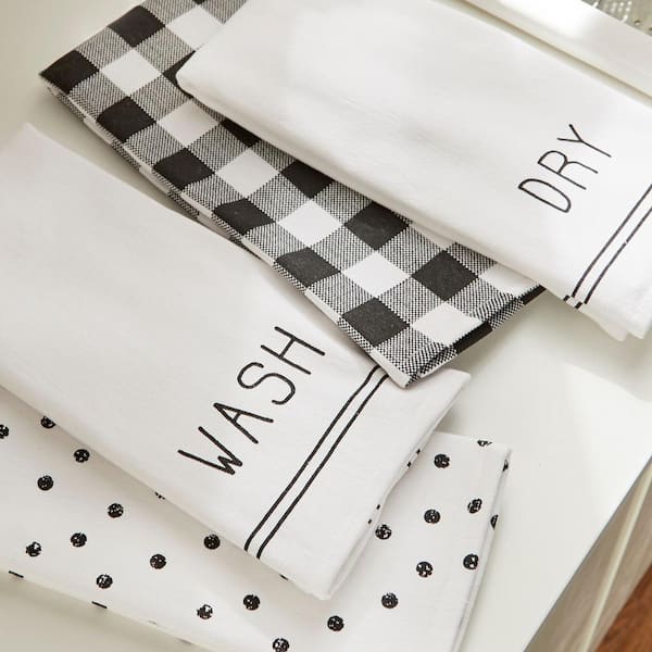 Set of 5 Assorted Black & White Woven Dish Towel, 28