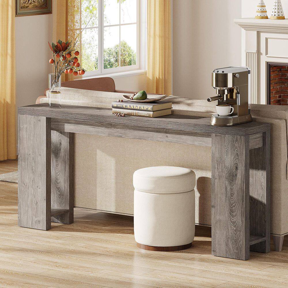 Gray Engineered Wood Farmhouse Console Table with Storage