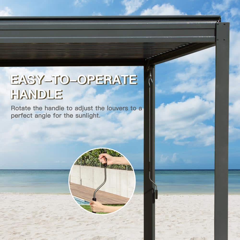 Gray 10x16 Aluminum Pergola with Adjustable Steel Roof