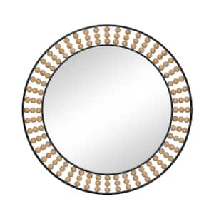 31 in. x 31 in. Round Framed Black Wall Mirror with Beaded Detailing