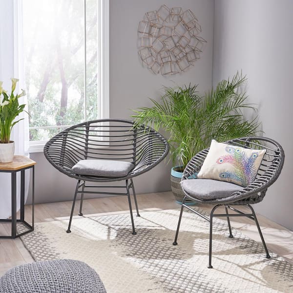 Lufbery Grey And Dark Grey Rattan Woven Chairs Set Of 2 67265 The Home Depot