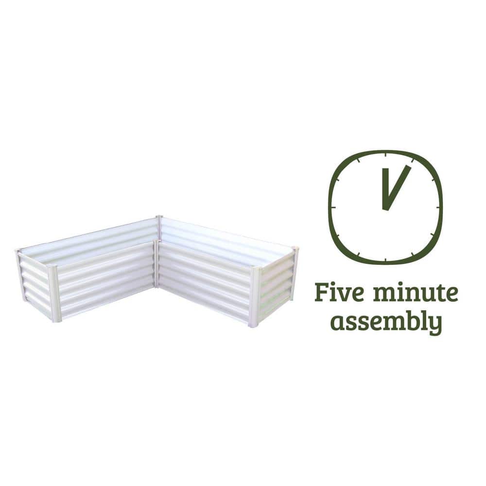 Surfmist White L-Shaped Galvanized Steel Raised Garden Bed