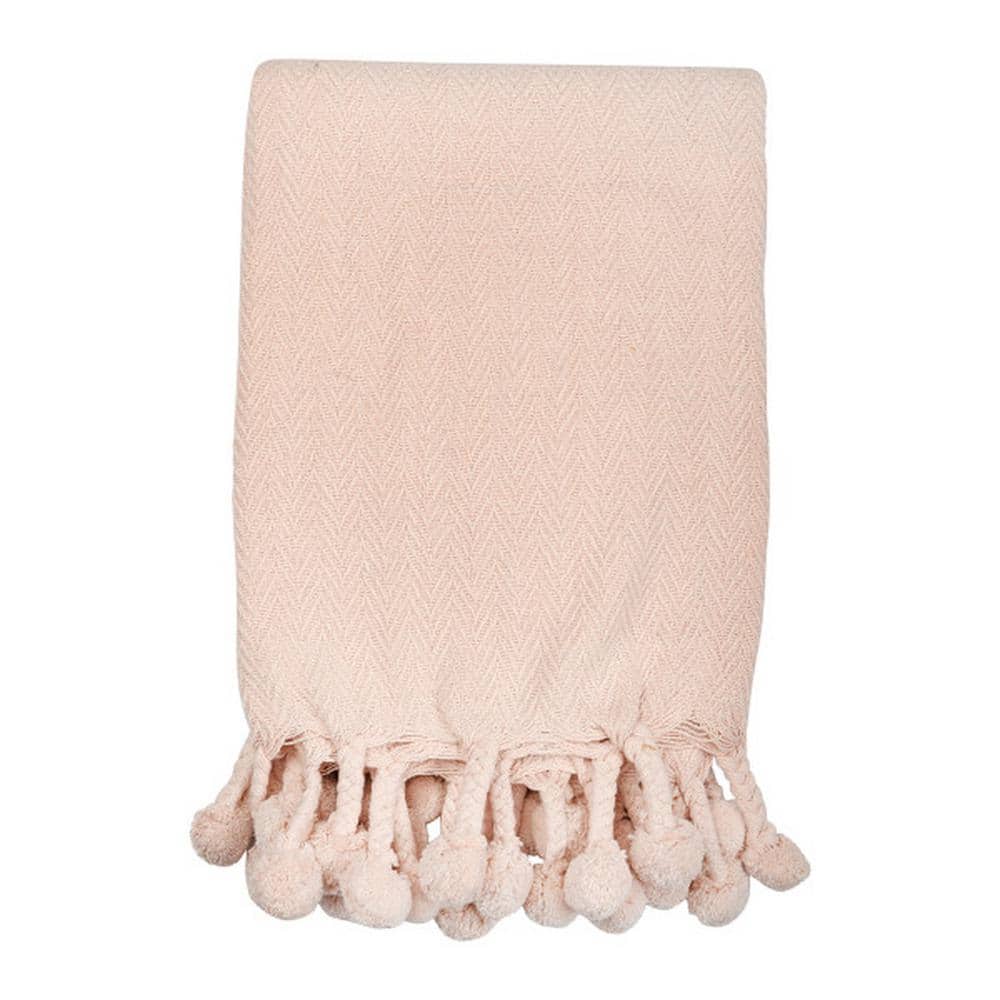 Blush Cotton Pom Pom Reversible Weighted Throw Blanket