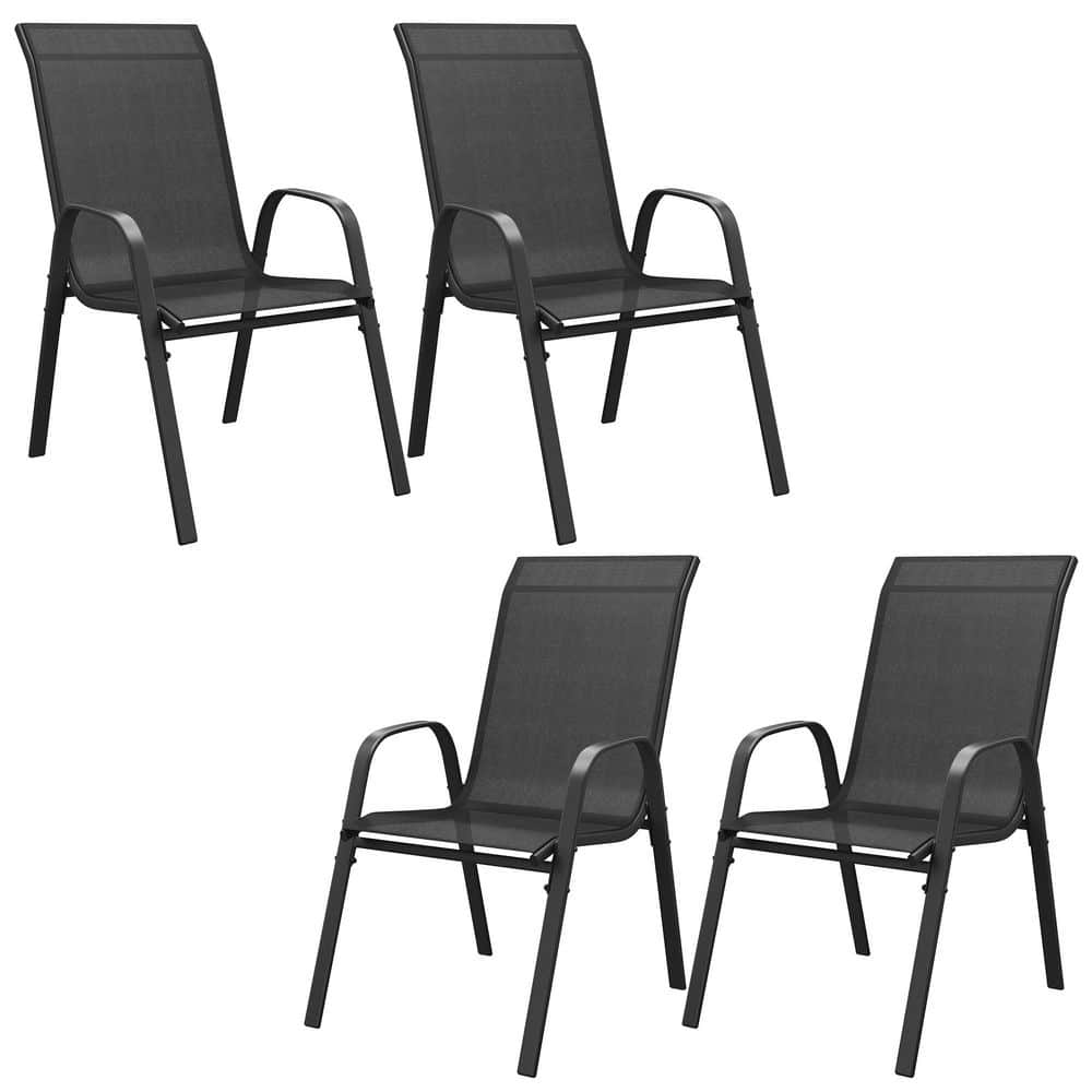 Stackable Outdoor Dining Chairs Set of 4 with All-Weather Metal Frame and Breathable Textilene Fabric in Black price history on PriceWatchPro