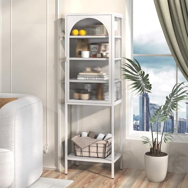 Kahomvis White 63 in. H Accent Storage Cabinet with 3 Adjustable Shelves