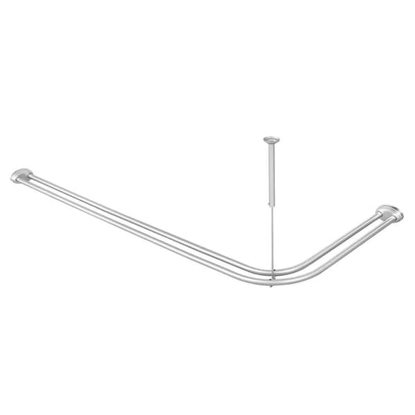 Utopia Alley Rustproof Aluminum Double L Shaped Shower Curtain Rod 72" L with 24 Shower Hooks & Ceiling Support, Wall Mounted, Chrome