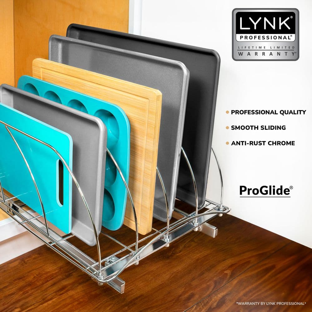 Pull Out Cutting Board, Cookie Sheet, Baking Pan Organizer, Lifetime Ltd. Warranty, 14W x 21D, Chrome