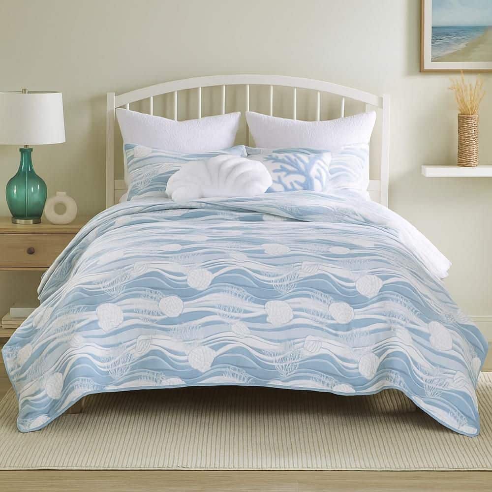 Doz 2-Piece Tidal Blue and White Polyester Twin Size Coverlet Set price history on PriceWatchPro