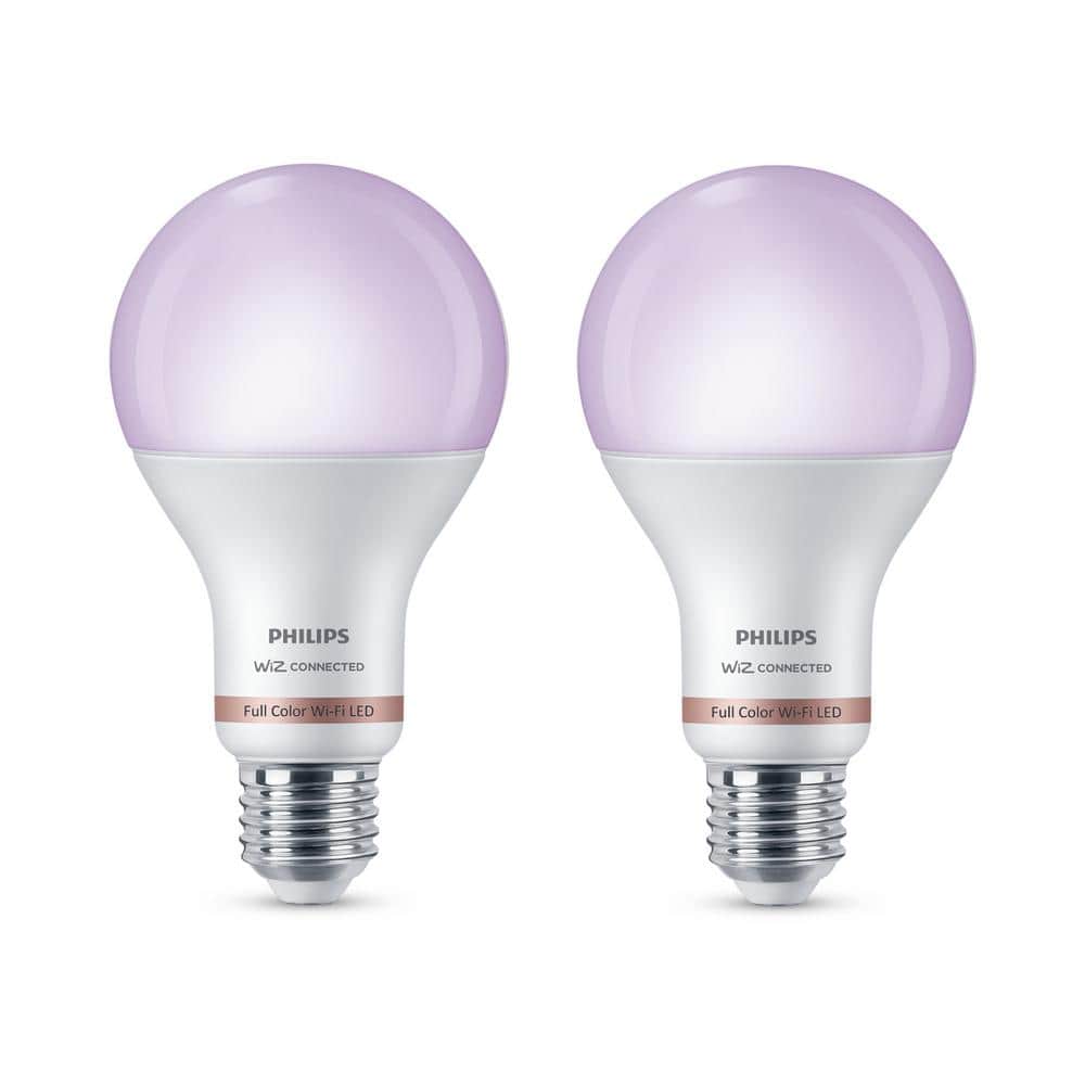 Philips 100-Watt Equivalent A21 LED Smart Wi-Fi Colr Changing Light Bulb powered by WiZ (2-Pack) - Home Depot